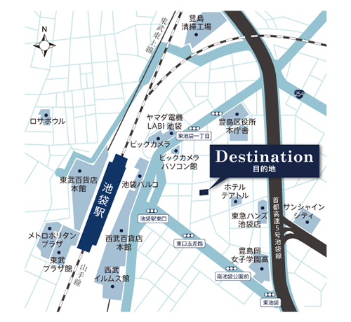 おしゃれな地図の作成代行 【ハイグレード(クール) 主要な建物矩形表示】 のサンプル