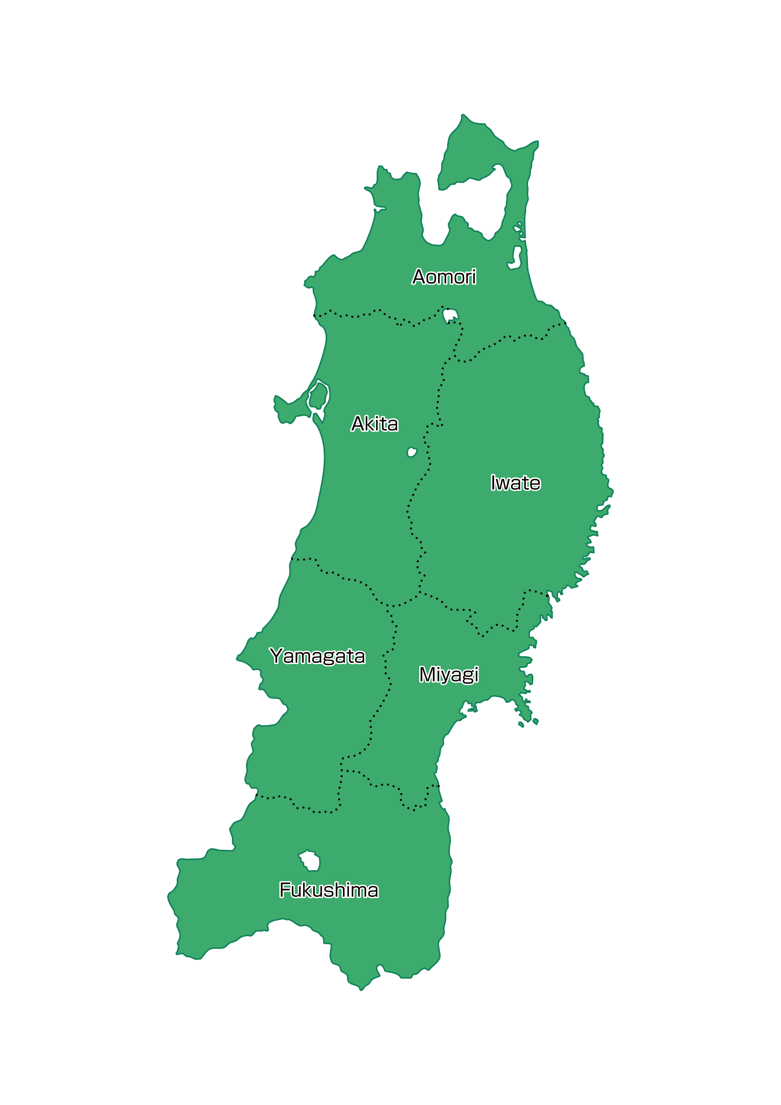 白地図・東北・都道府県名なし