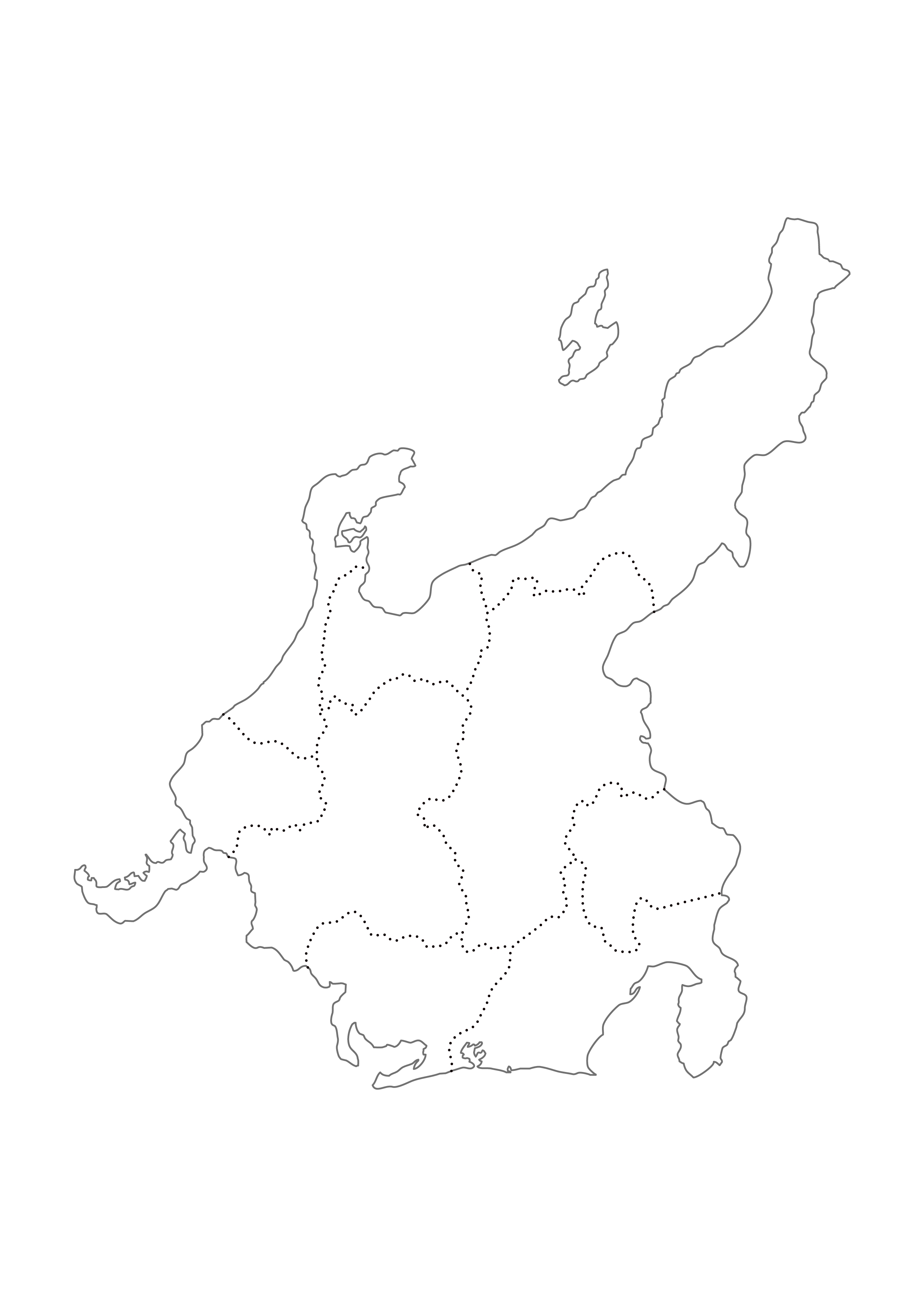 中部地方無料フリーイラスト｜都道府県線あり(白)