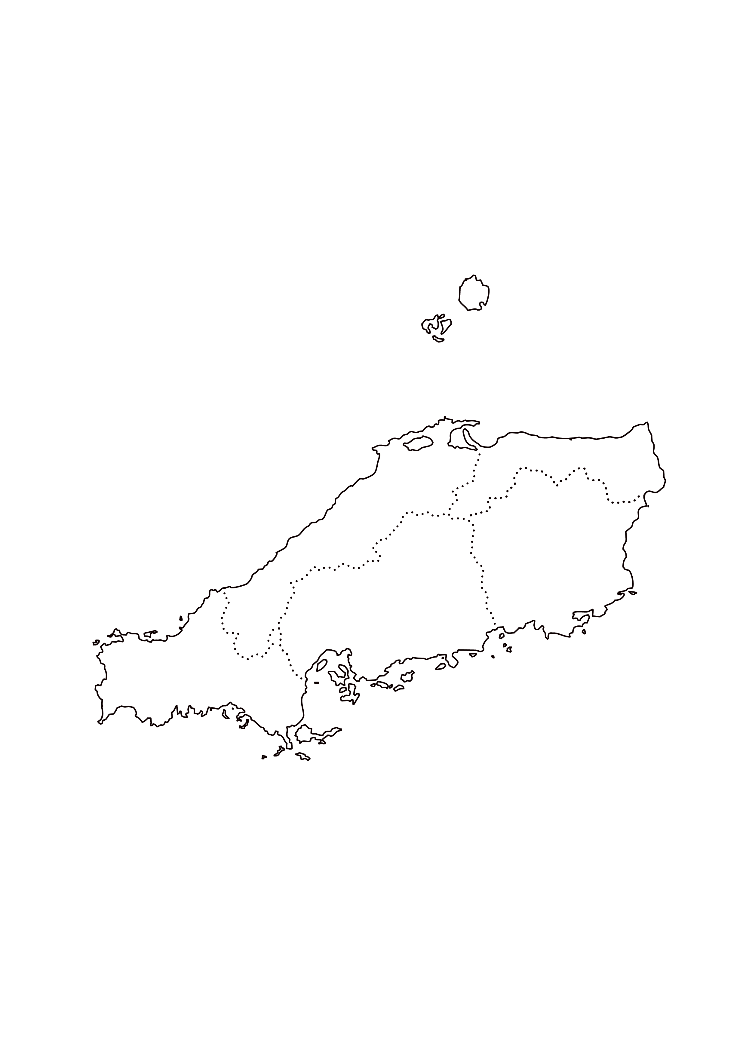 中国地方無料フリーイラスト｜都道府県線あり(白)