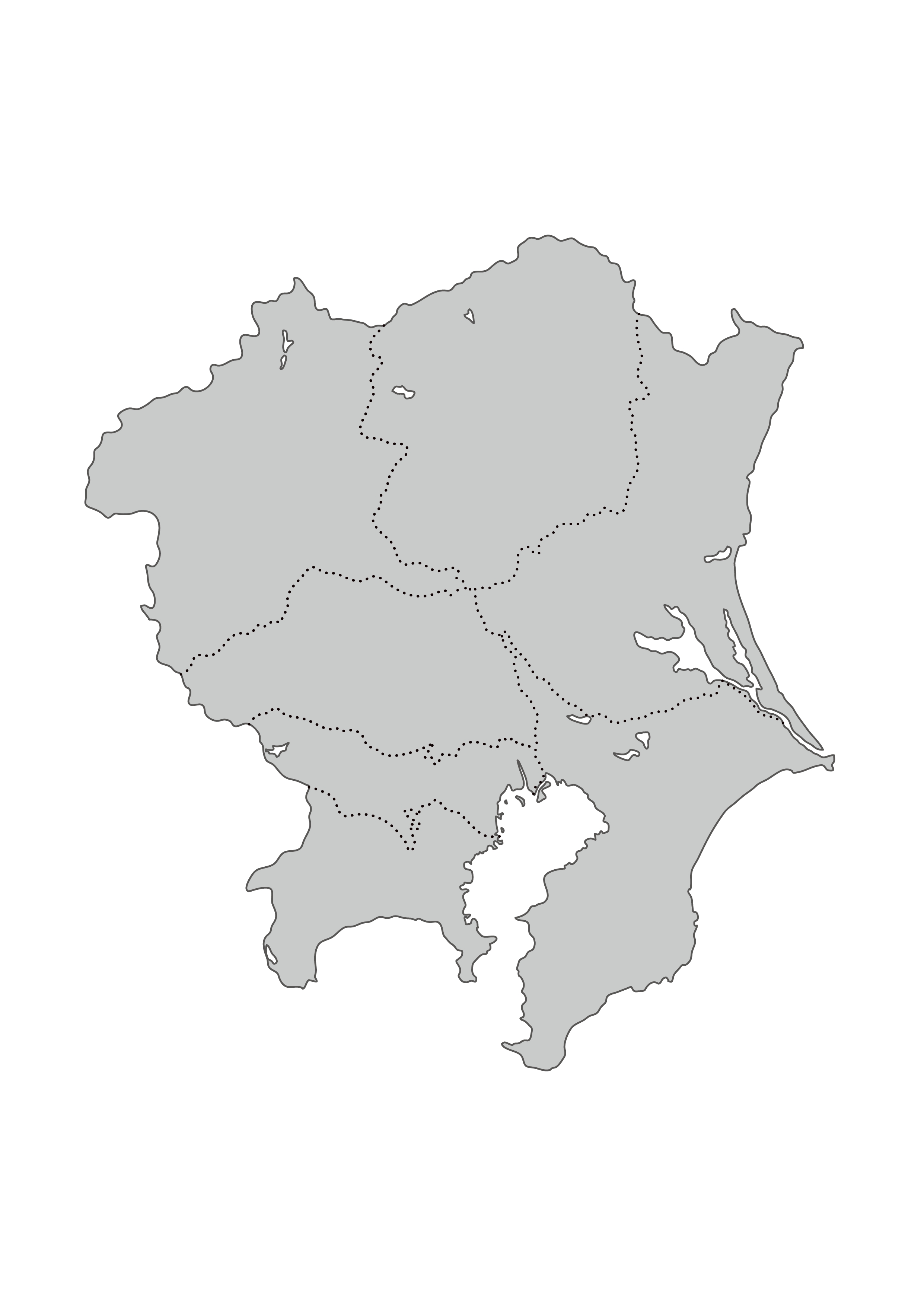 関東地方無料フリーイラスト｜都道府県線あり(グレー)