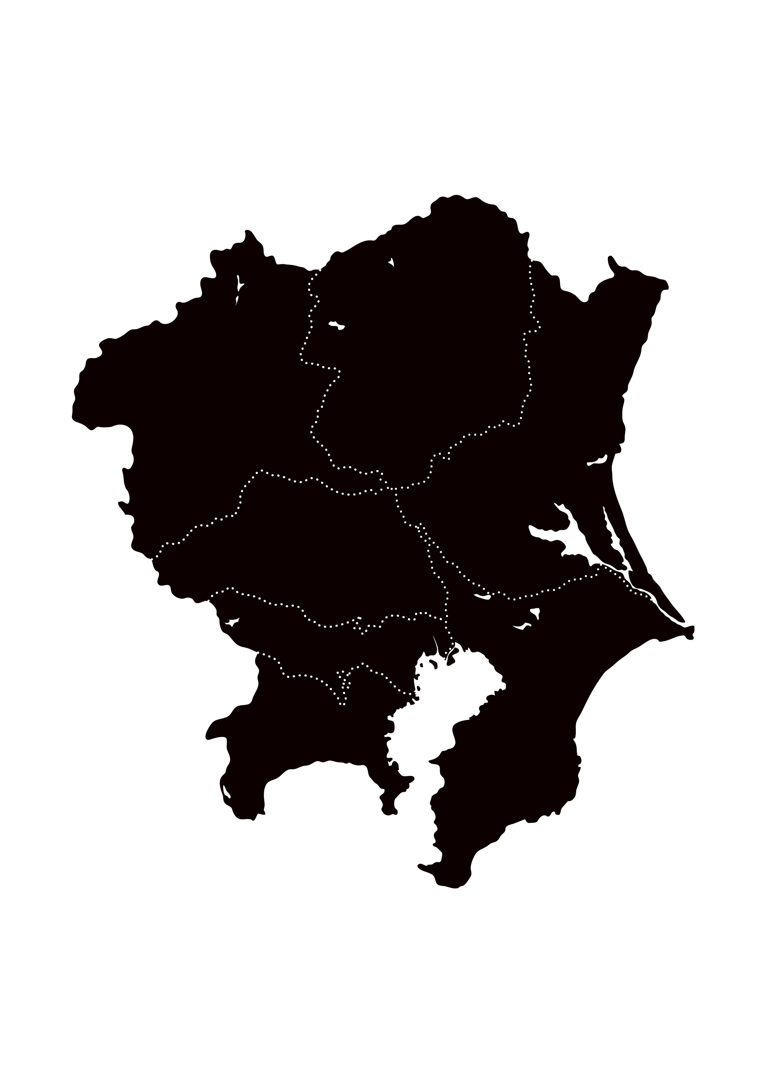 関東地方無料フリーイラスト｜都道府県線あり(黒)