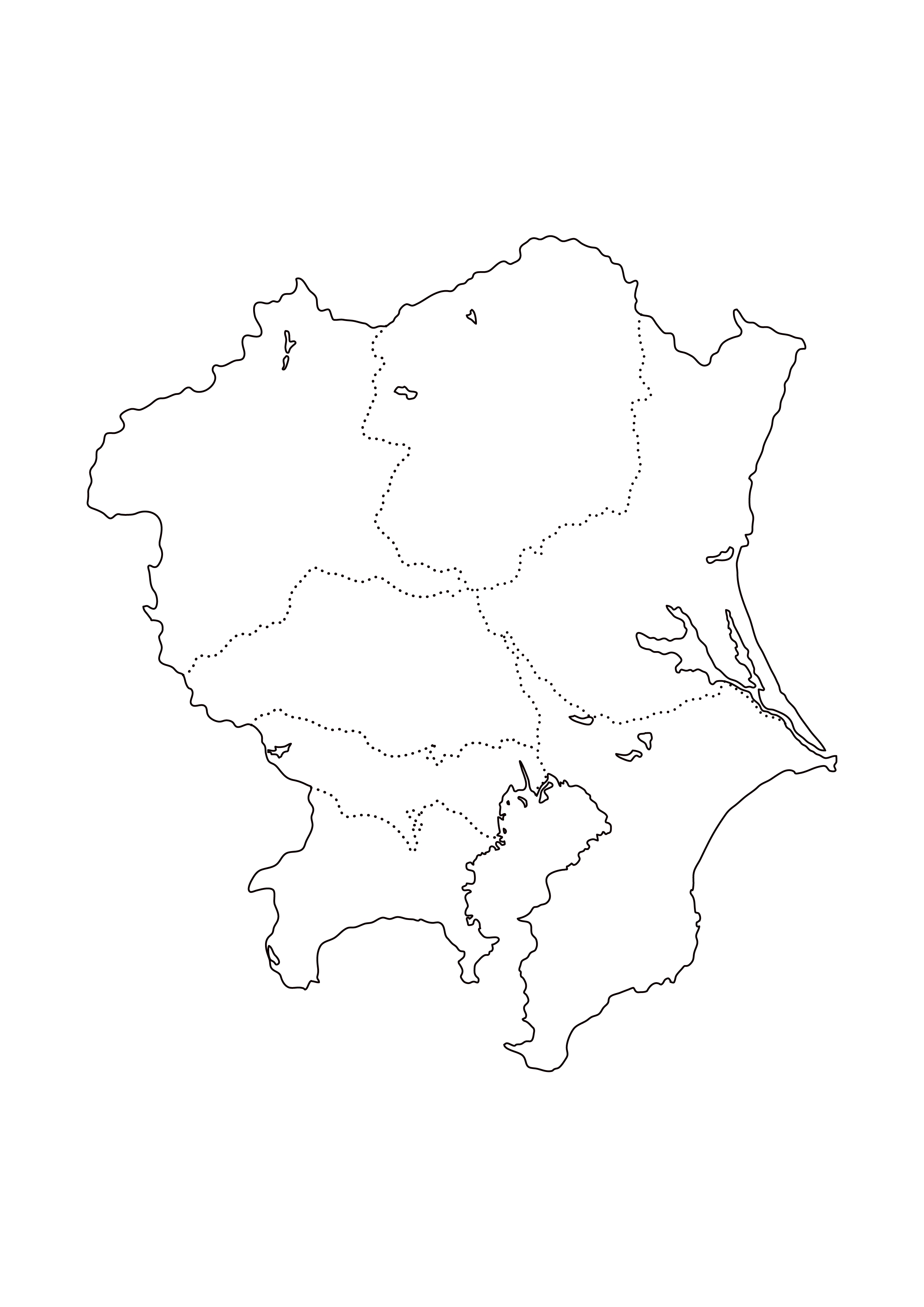関東地方無料フリーイラスト｜都道府県線あり(白)