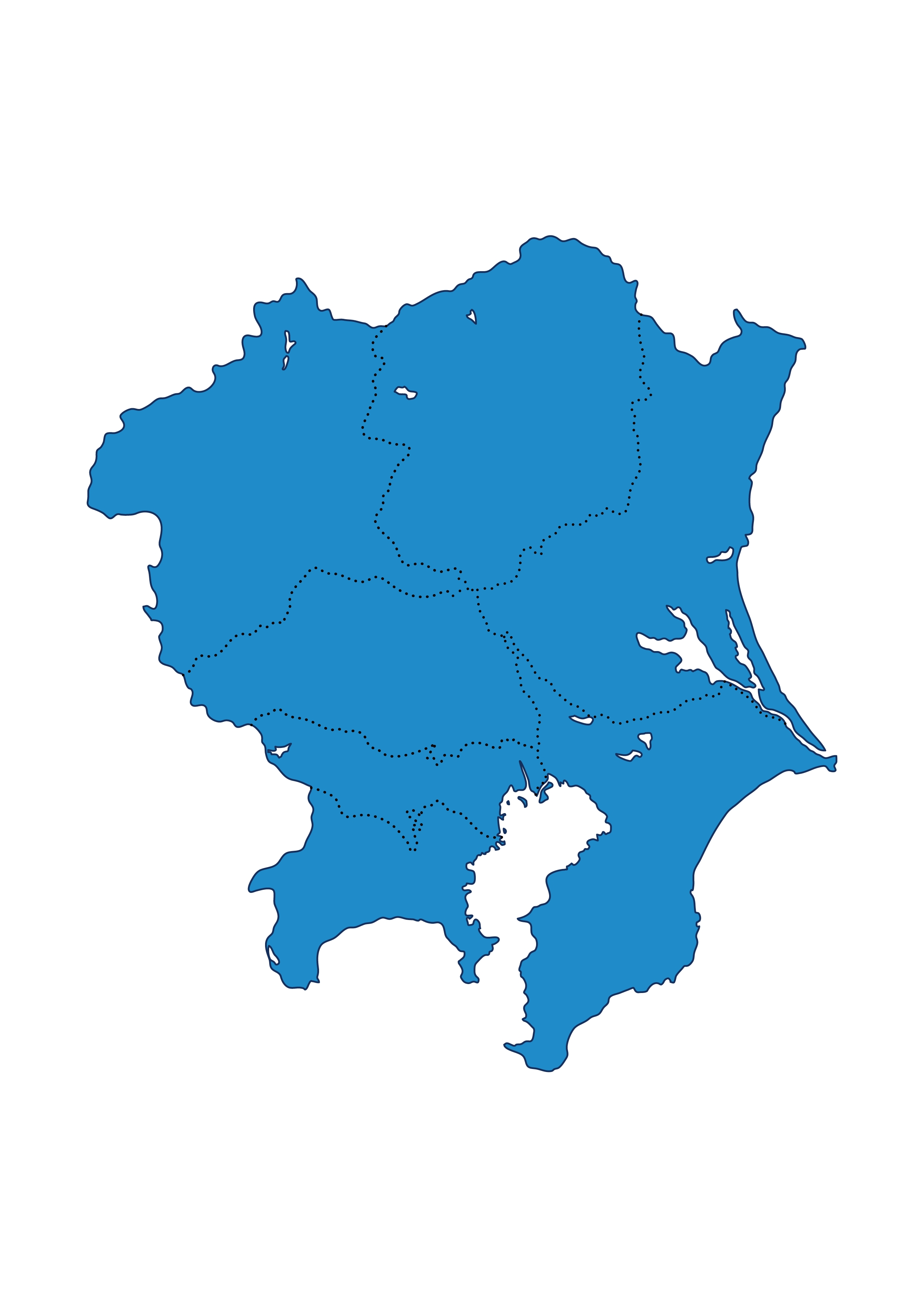 関東地方無料フリーイラスト｜都道府県線あり(青)
