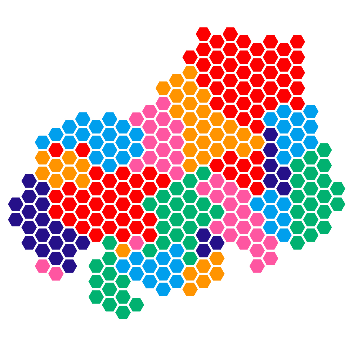 広島県の無料フリーイラスト|ドット・六角(カラフル)