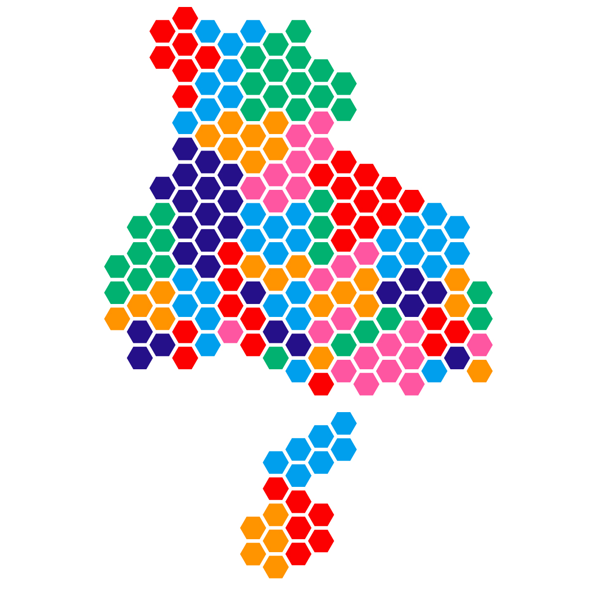 兵庫県の無料フリーイラスト|ドット・六角(カラフル)