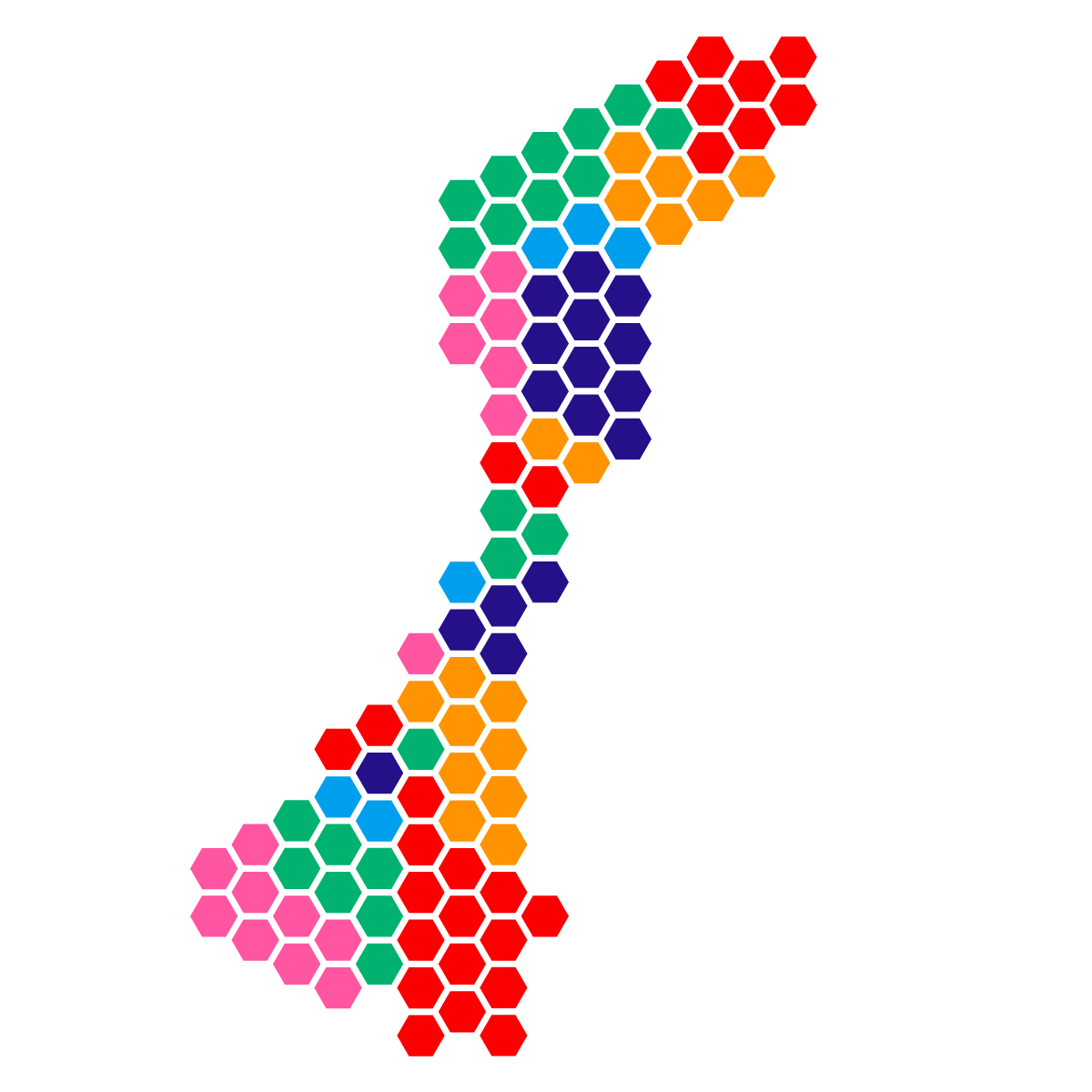 石川県の無料フリーイラスト|ドット・六角(カラフル)