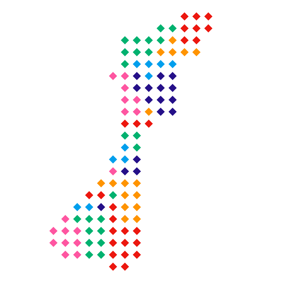 石川県の無料フリーイラスト|ドット・四角5(カラフル)