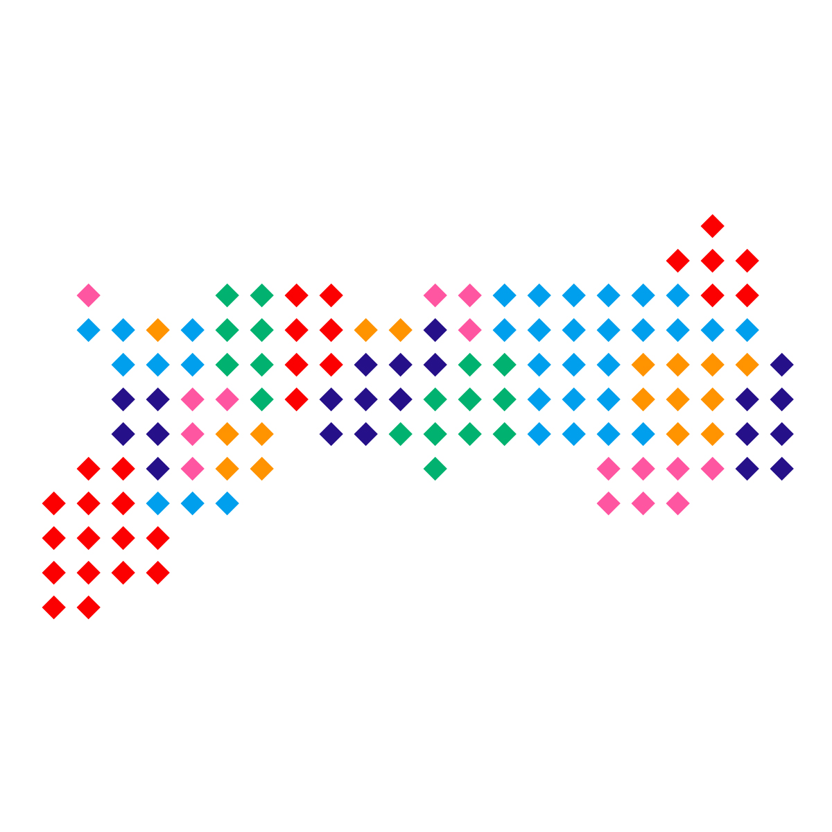 鳥取県の無料フリーイラスト|ドット・四角5(カラフル)