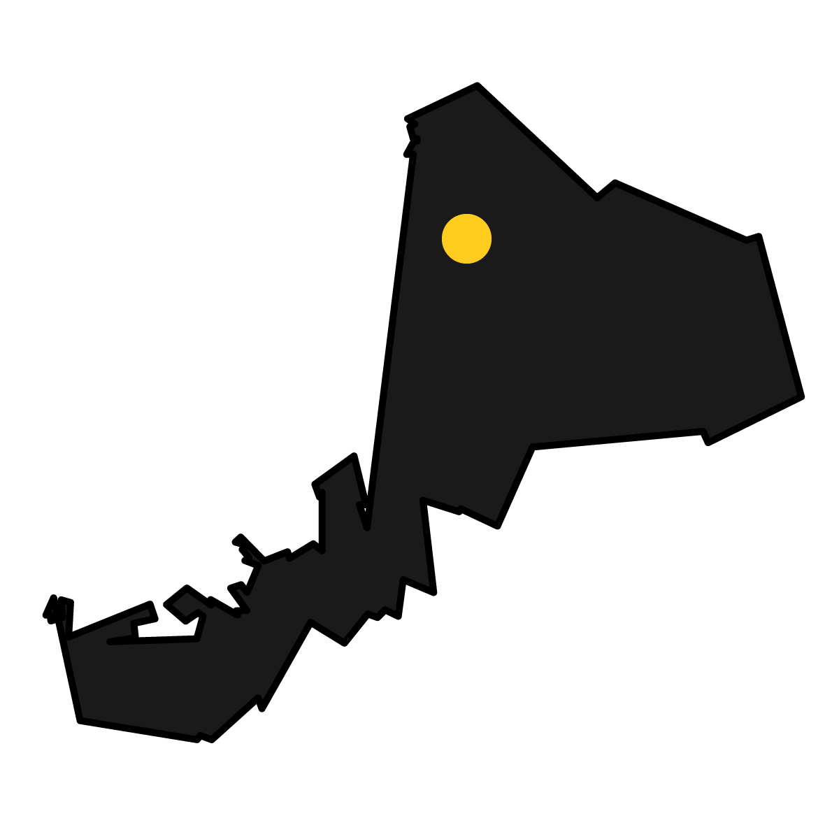 福井県の無料フリーイラスト｜簡易・県庁あり・単純化(黒)