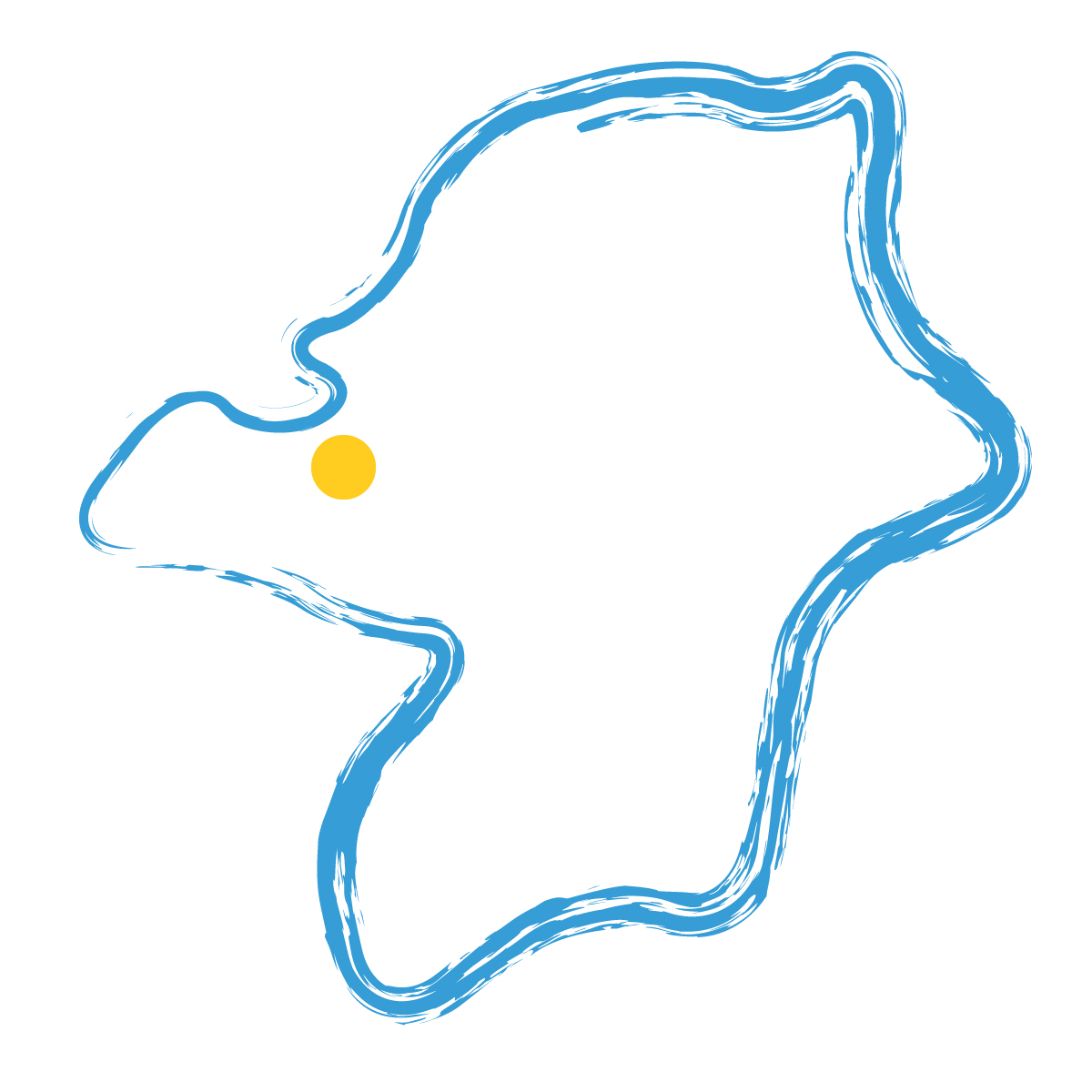 福岡県の無料フリーイラスト|簡易・県庁あり・毛筆(青)