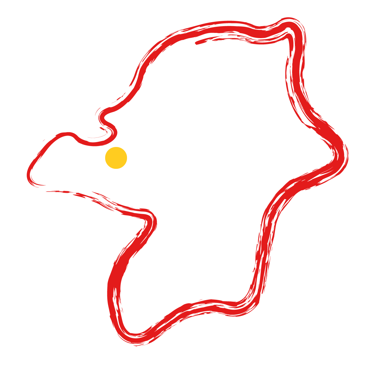 福岡県の無料フリーイラスト|簡易・県庁あり・毛筆(赤)