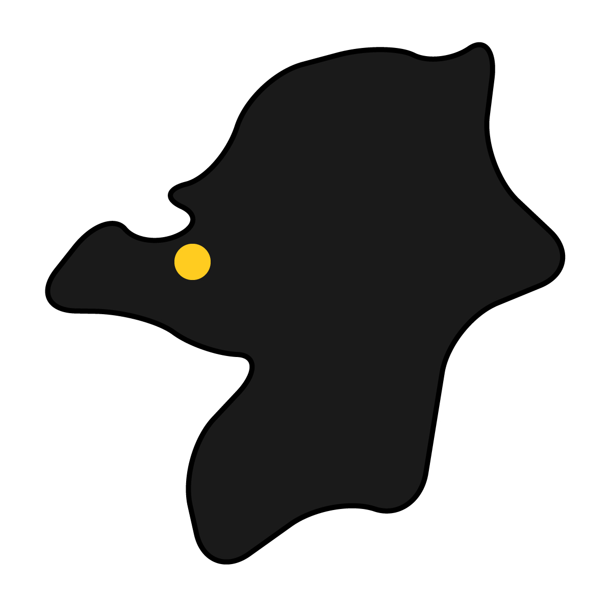 福岡県の無料フリーイラスト|簡易・県庁あり・曲線(黒)