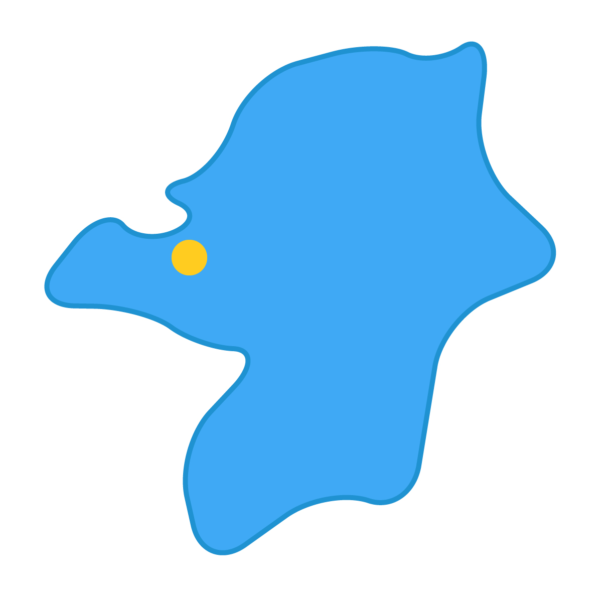 福岡県の無料フリーイラスト|簡易・県庁あり・曲線(青)