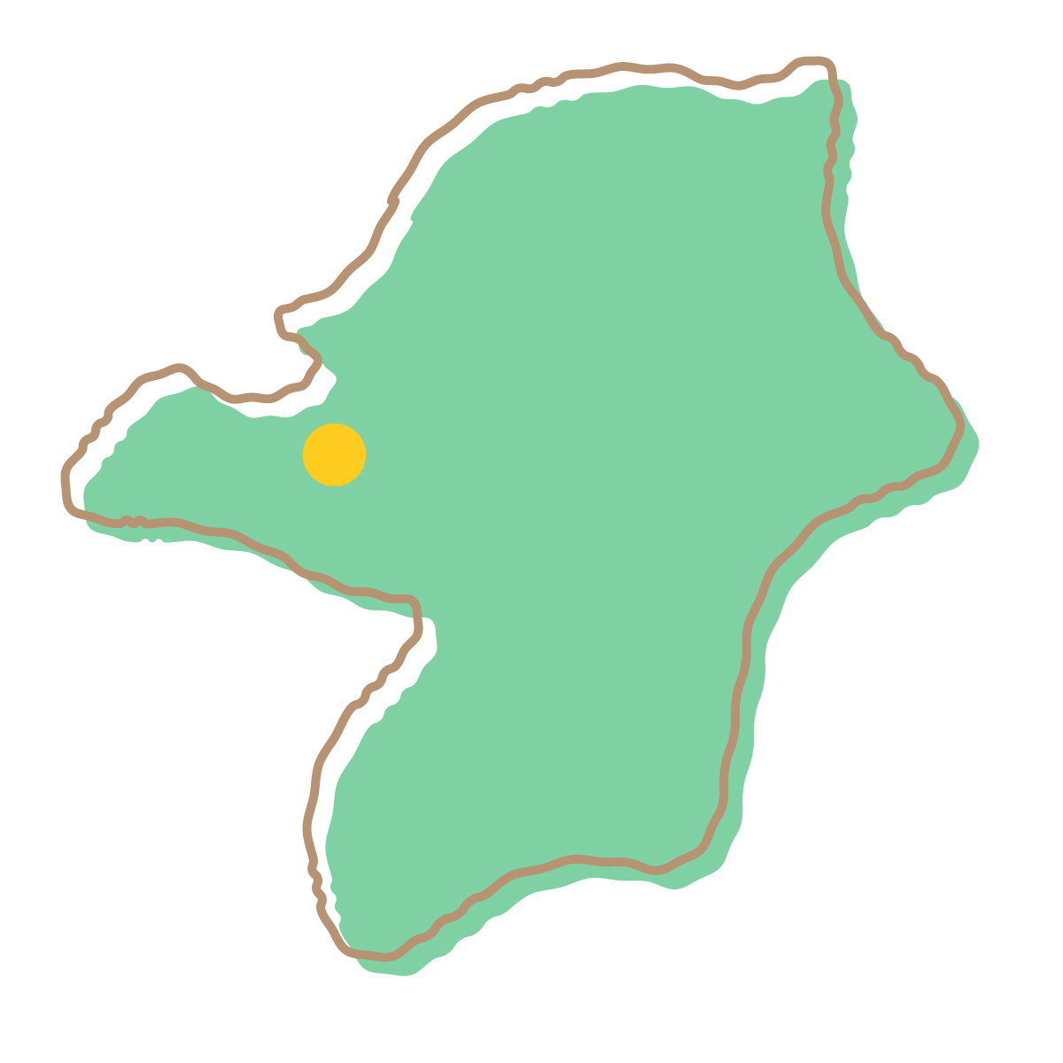 福岡県の無料フリーイラスト｜簡易・県庁あり・イラスト風(緑)