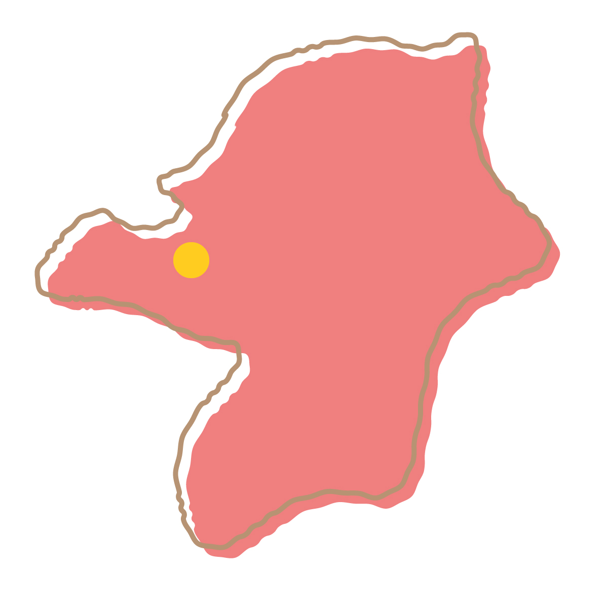 福岡県の無料フリーイラスト|簡易・県庁あり・イラスト風(赤)