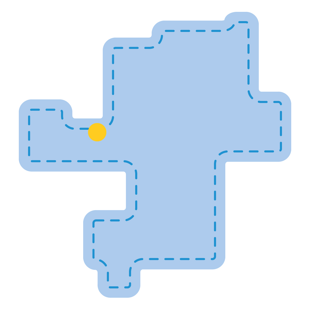 福岡県の無料フリーイラスト｜簡易・県庁あり・角丸ステッチ(青)