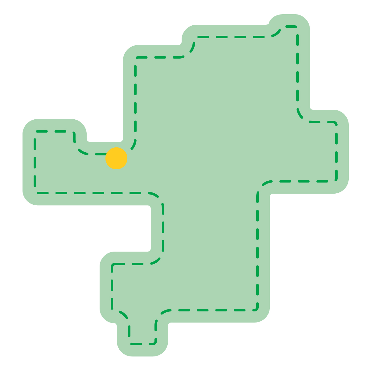 福岡県の無料フリーイラスト|簡易・県庁あり・角丸ステッチ(緑)