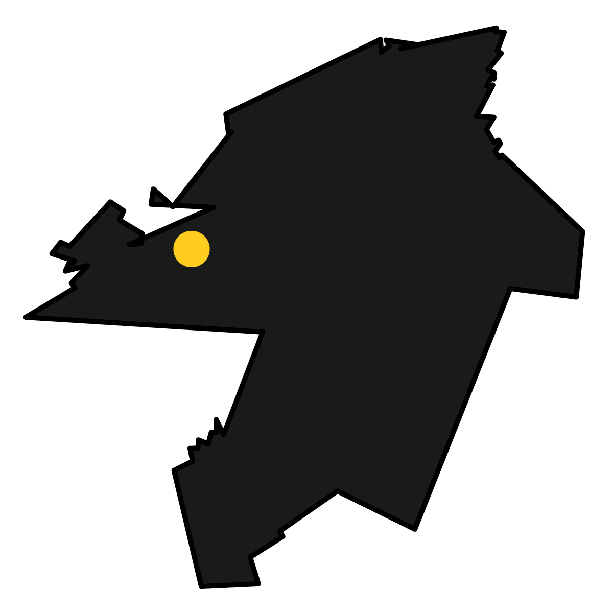 福岡県の無料フリーイラスト｜簡易・県庁あり・単純化(黒)