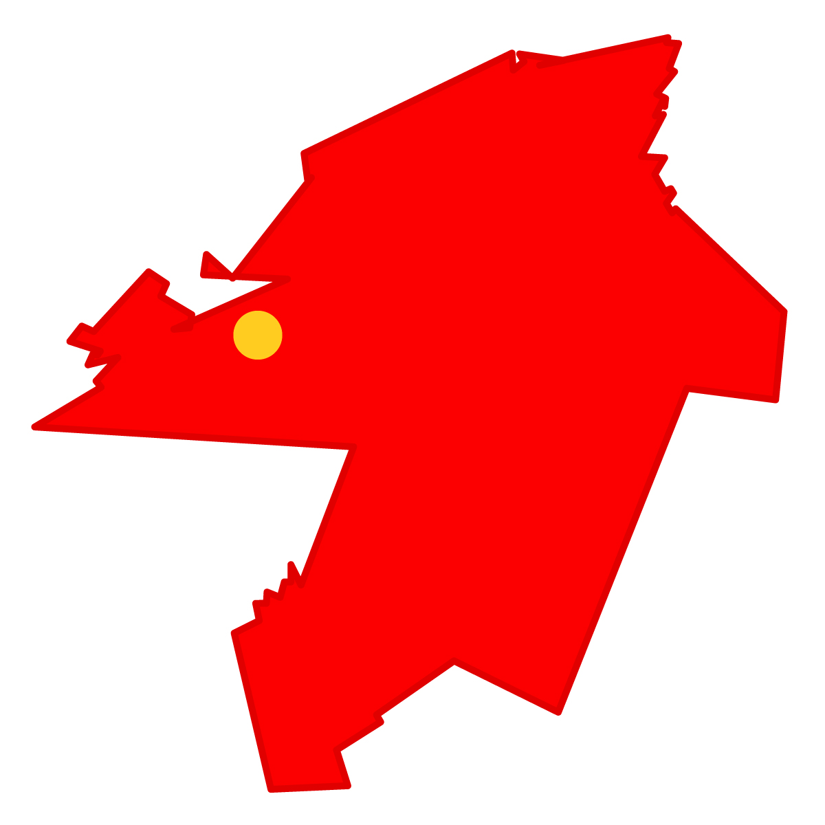 福岡県の無料フリーイラスト｜簡易・県庁あり・単純化(赤)
