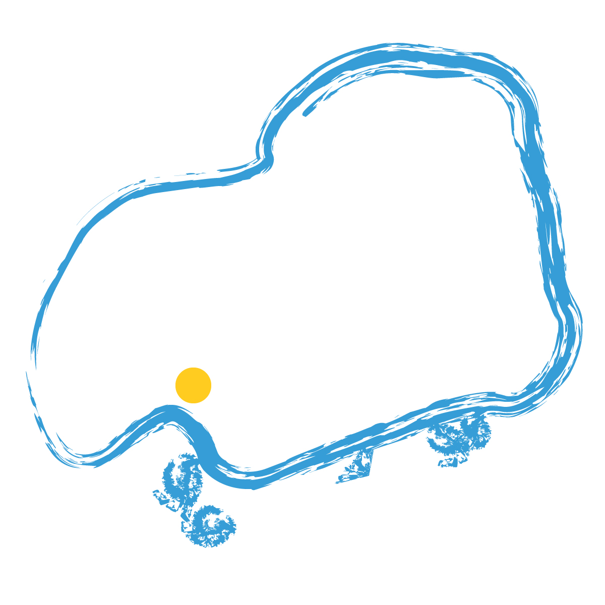 広島県の無料フリーイラスト｜簡易・県庁あり・毛筆(青)