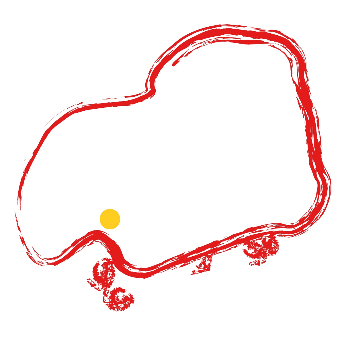 広島県の無料フリーイラスト｜簡易・県庁あり・毛筆(赤)