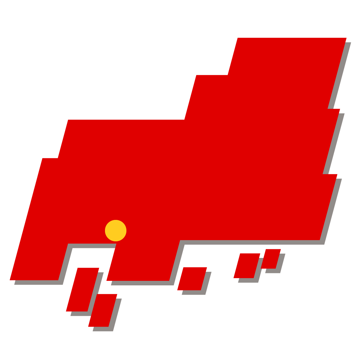 広島県の無料フリーイラスト｜簡易・県庁あり・四角斜め(赤)