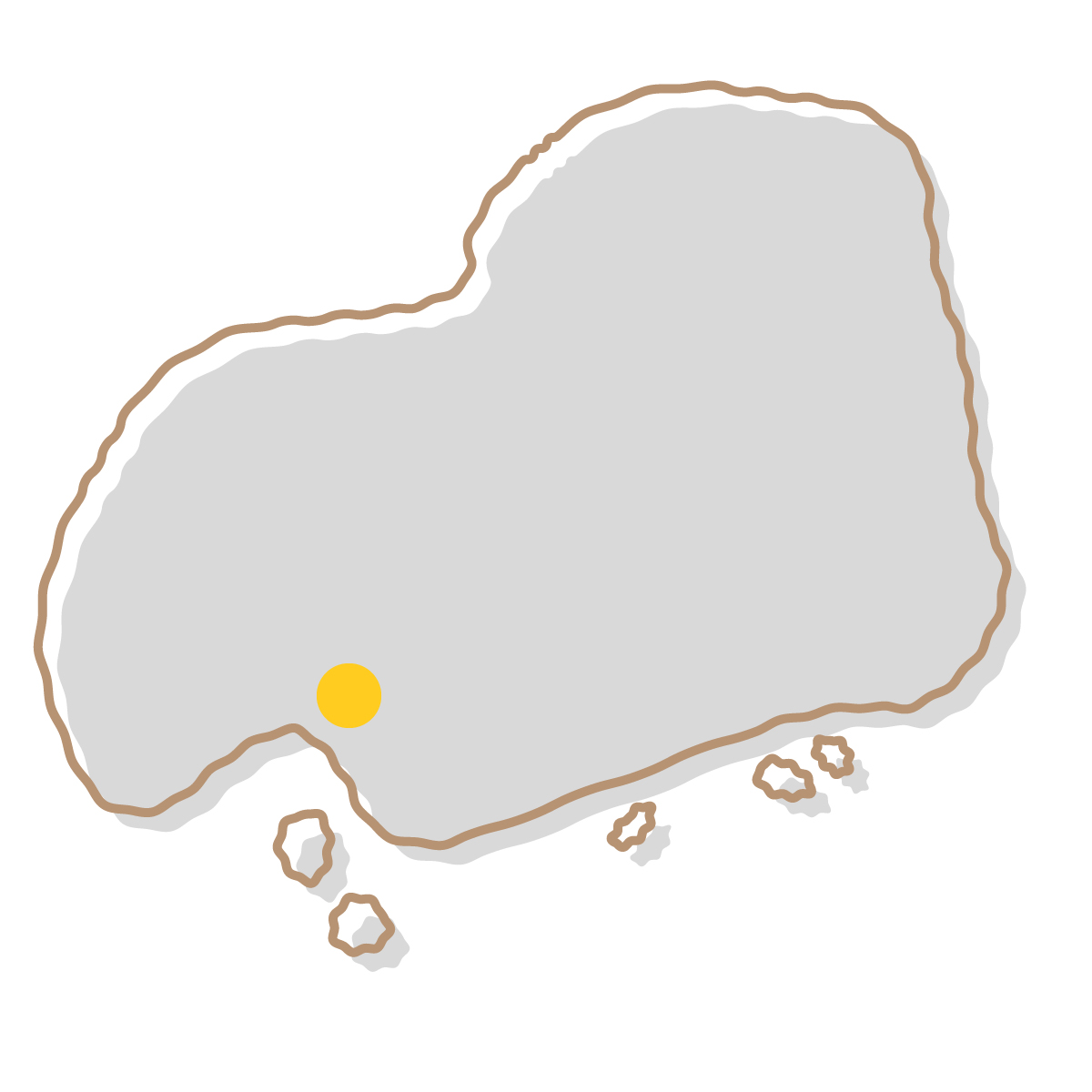 広島県の無料フリーイラスト｜簡易・県庁あり・イラスト風(グレー)