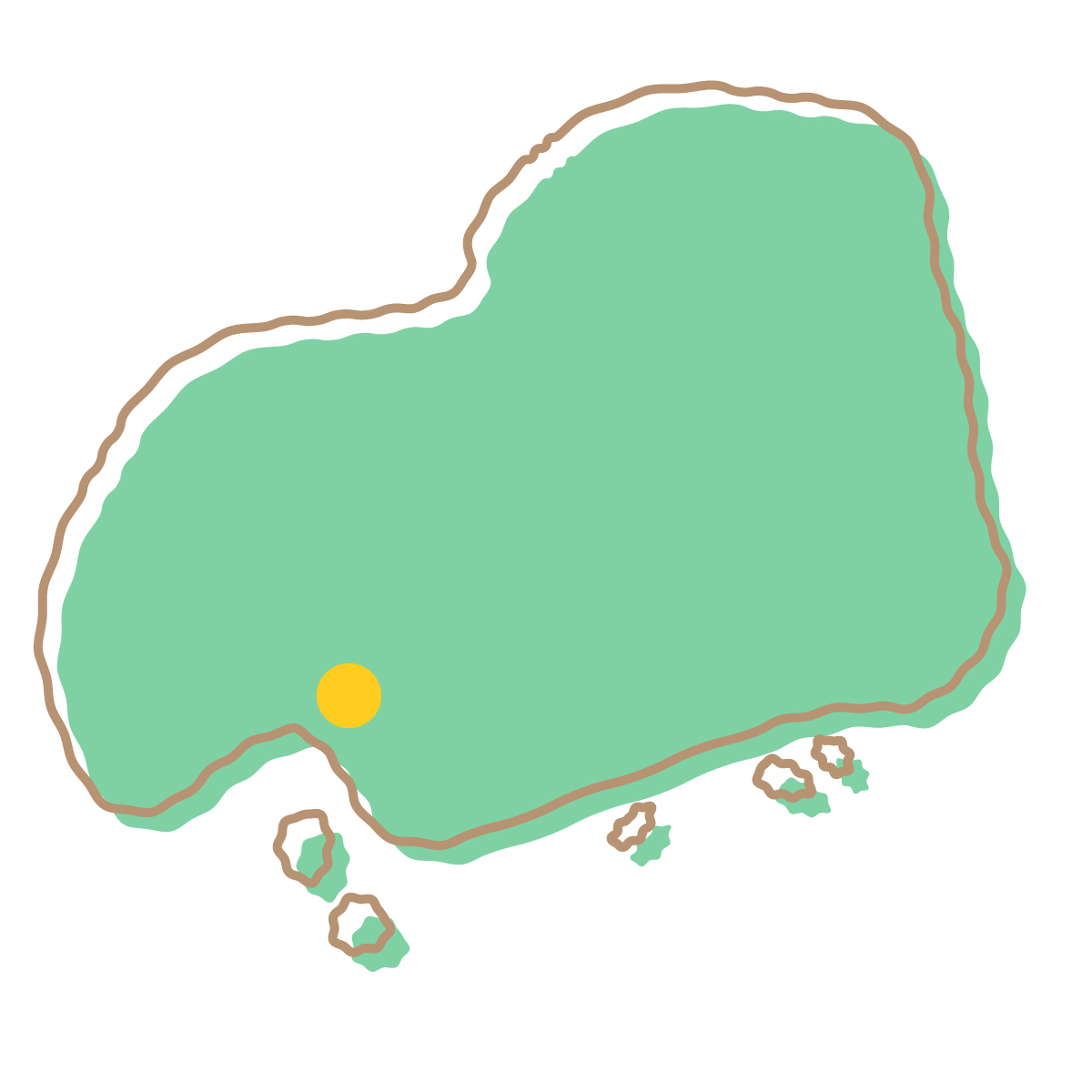 広島県の無料フリーイラスト｜簡易・県庁あり・イラスト風(緑)