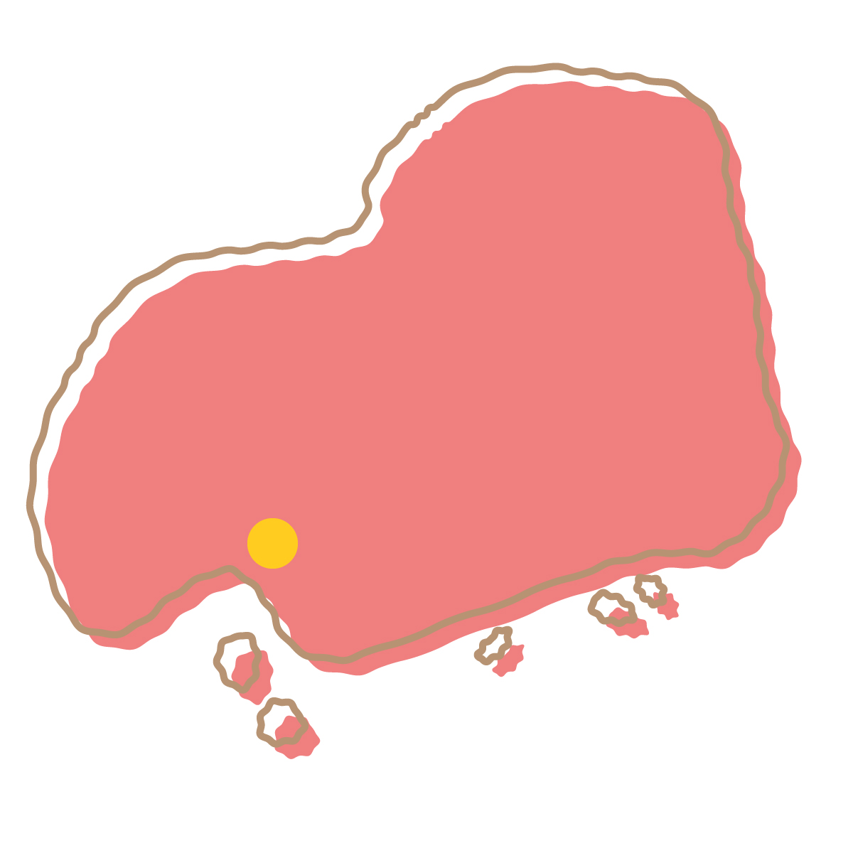 広島県の無料フリーイラスト｜簡易・県庁あり・イラスト風(赤)