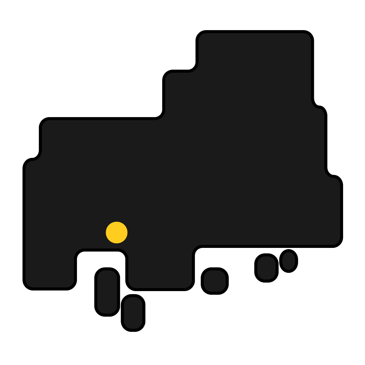 広島県の無料フリーイラスト|簡易・県庁あり・角丸(黒)