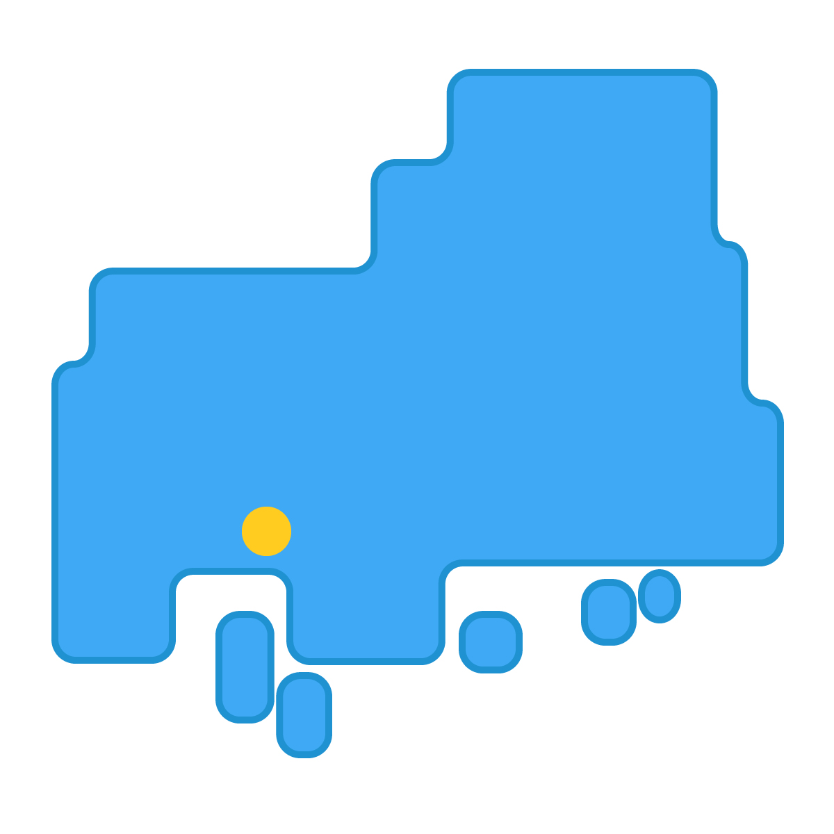 広島県の無料フリーイラスト｜簡易・県庁あり・角丸(青)