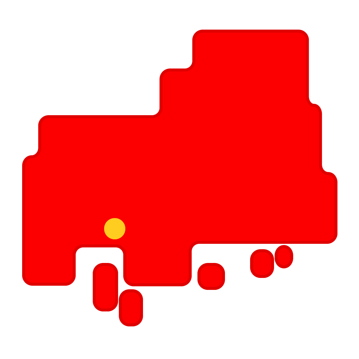 広島県の無料フリーイラスト｜簡易・県庁あり・角丸(赤)