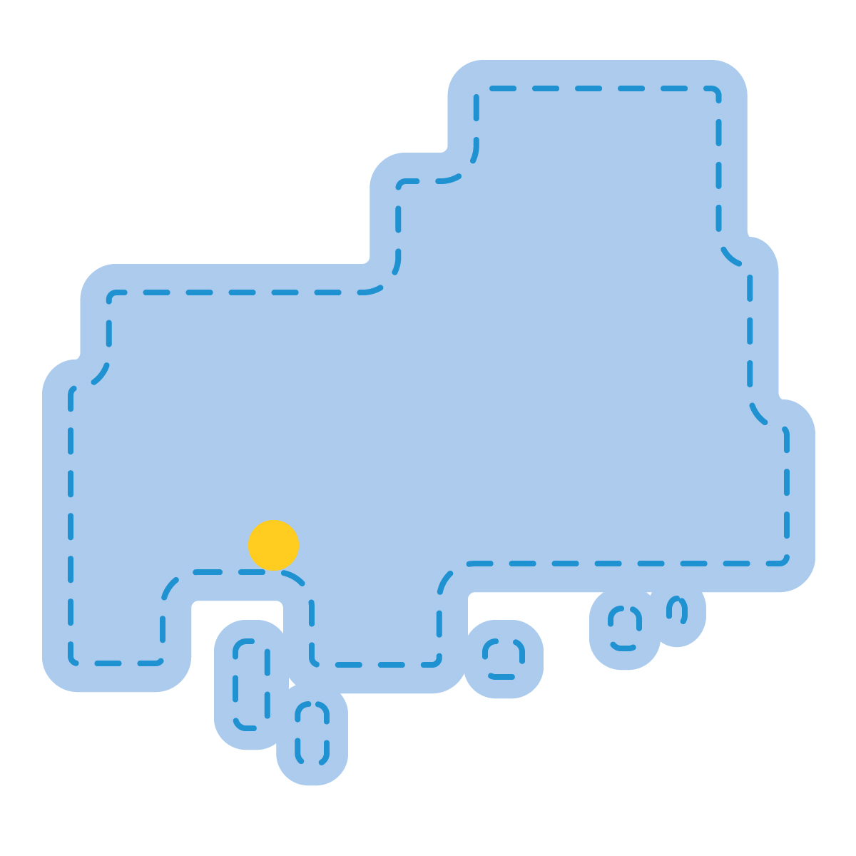 広島県の無料フリーイラスト｜簡易・県庁あり・角丸ステッチ(青)