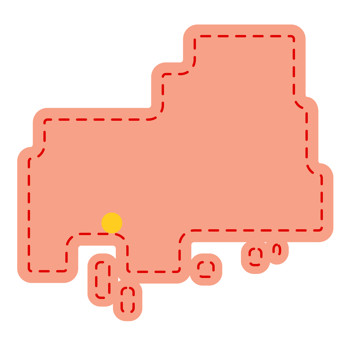 広島県の無料フリーイラスト｜簡易・県庁あり・角丸ステッチ(赤)