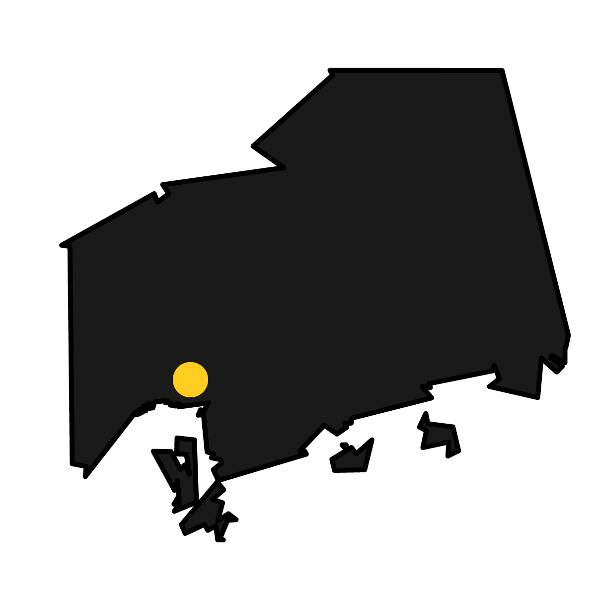 広島県の無料フリーイラスト｜簡易・県庁あり・単純化(黒)