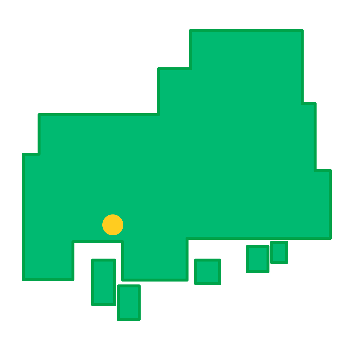 広島県の無料フリーイラスト｜簡易・県庁あり・四角(緑)