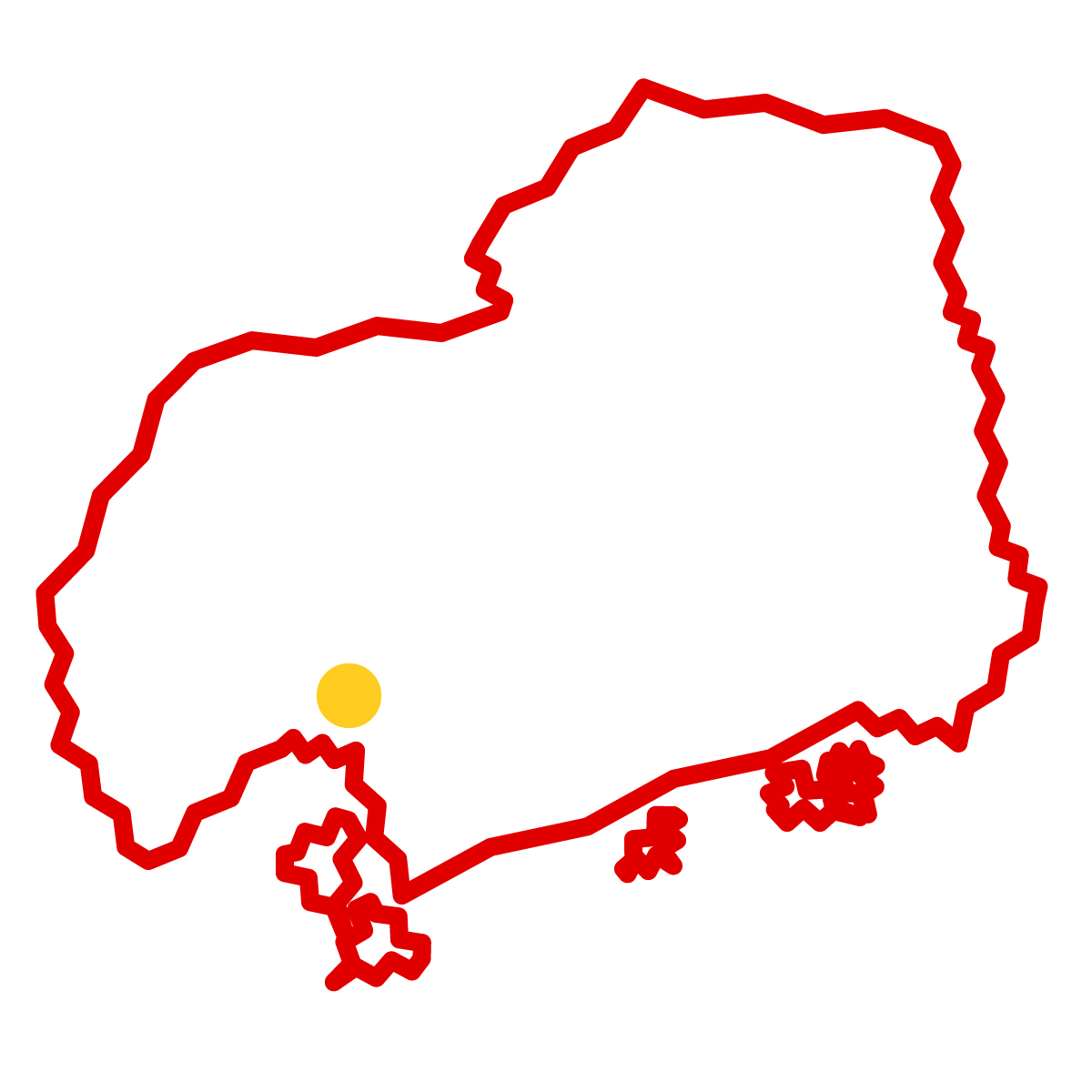広島県の無料フリーイラスト｜簡易・県庁あり・ジグザグ(赤)