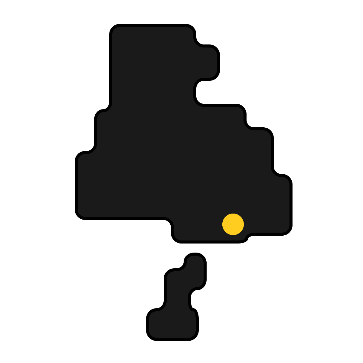 兵庫県の無料フリーイラスト｜簡易・県庁あり・角丸(黒)