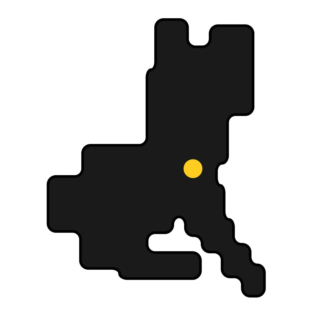 茨城県の無料フリーイラスト｜簡易・県庁あり・角丸(黒)