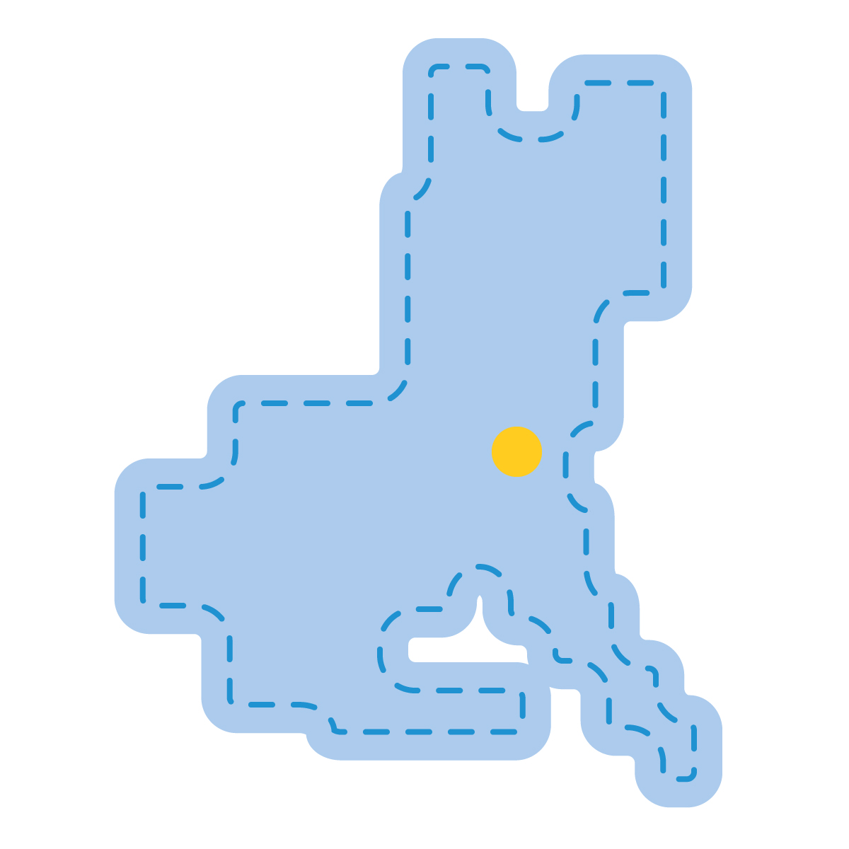 茨城県の無料フリーイラスト|簡易・県庁あり・角丸ステッチ(青)