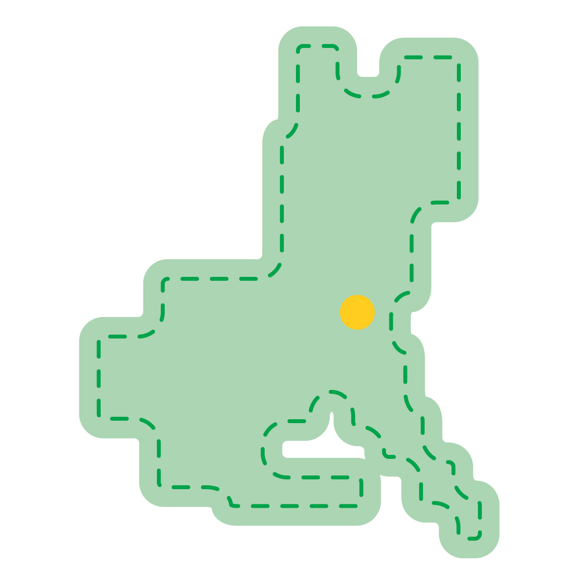 茨城県の無料フリーイラスト｜簡易・県庁あり・角丸ステッチ(緑)