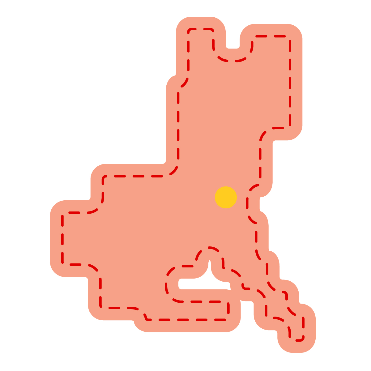 茨城県の無料フリーイラスト|簡易・県庁あり・角丸ステッチ(赤)