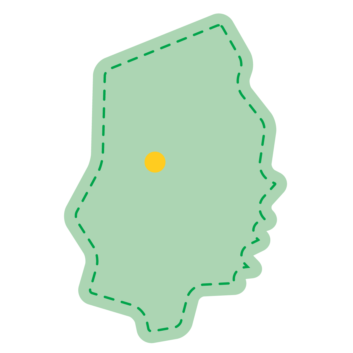 岩手県の無料フリーイラスト｜簡易・県庁あり・角丸ステッチ(緑)