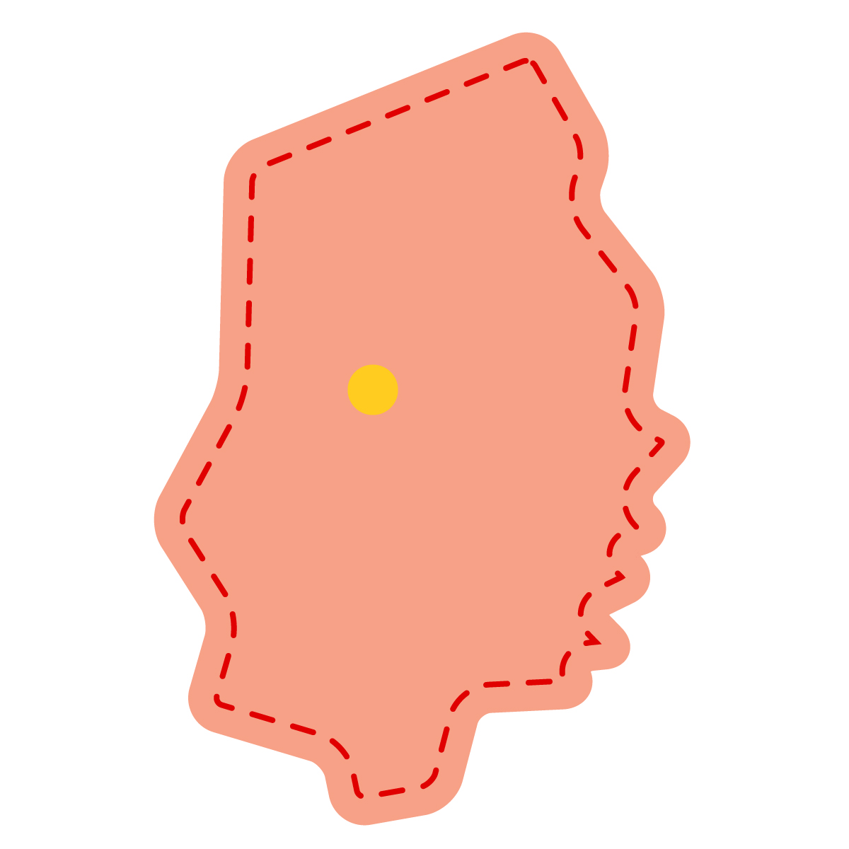 岩手県の無料フリーイラスト｜簡易・県庁あり・角丸ステッチ(赤)