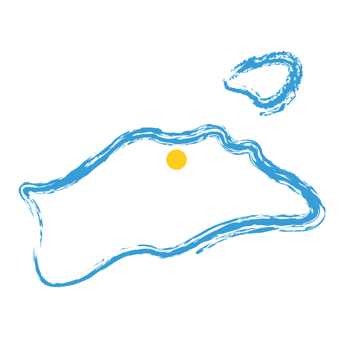 香川県の無料フリーイラスト｜簡易・県庁あり・毛筆(青)