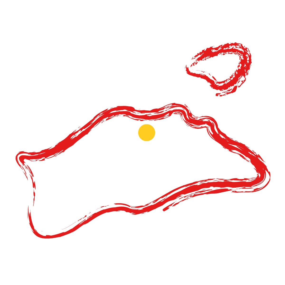香川県の無料フリーイラスト｜簡易・県庁あり・毛筆(赤)