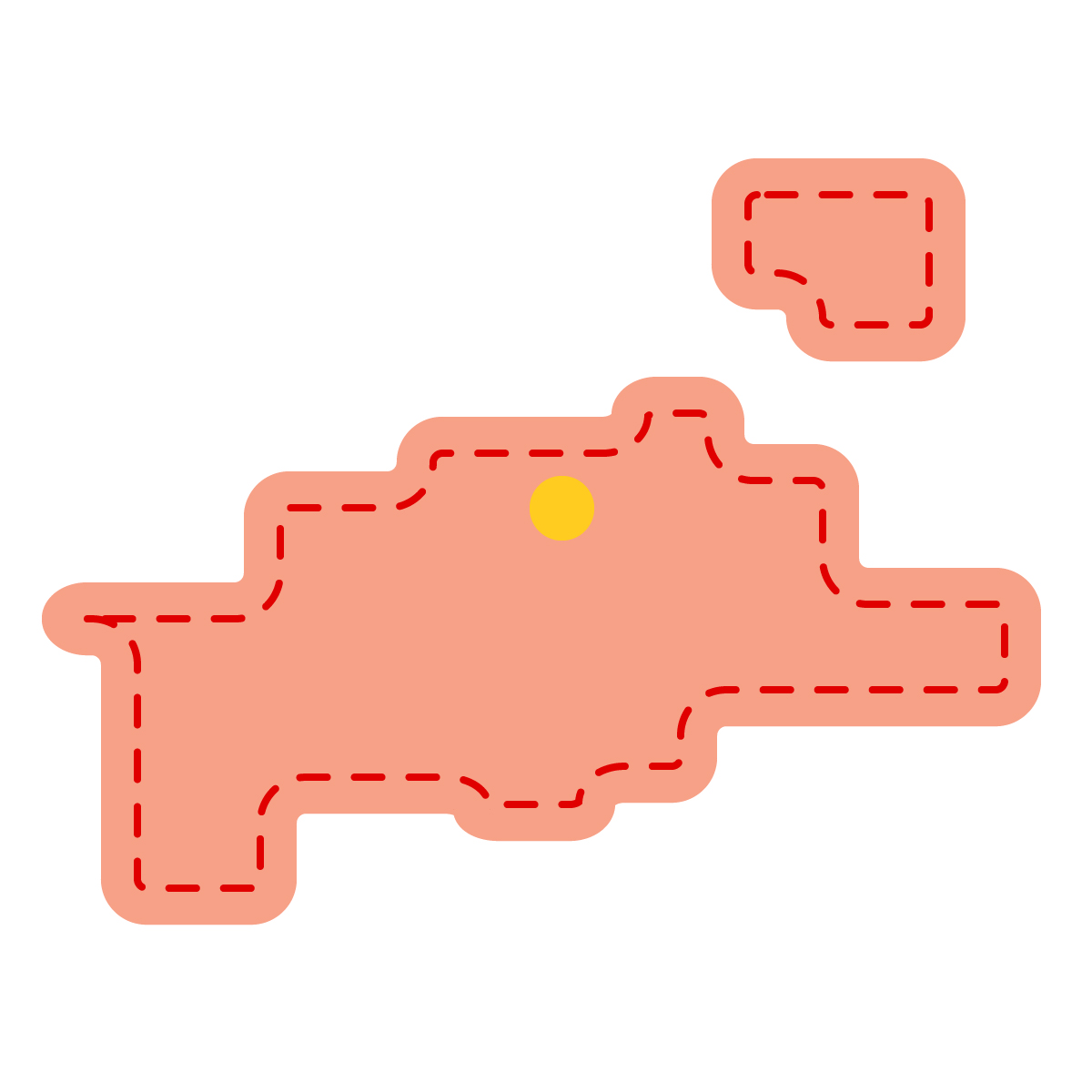 香川県の無料フリーイラスト｜簡易・県庁あり・角丸ステッチ(赤)