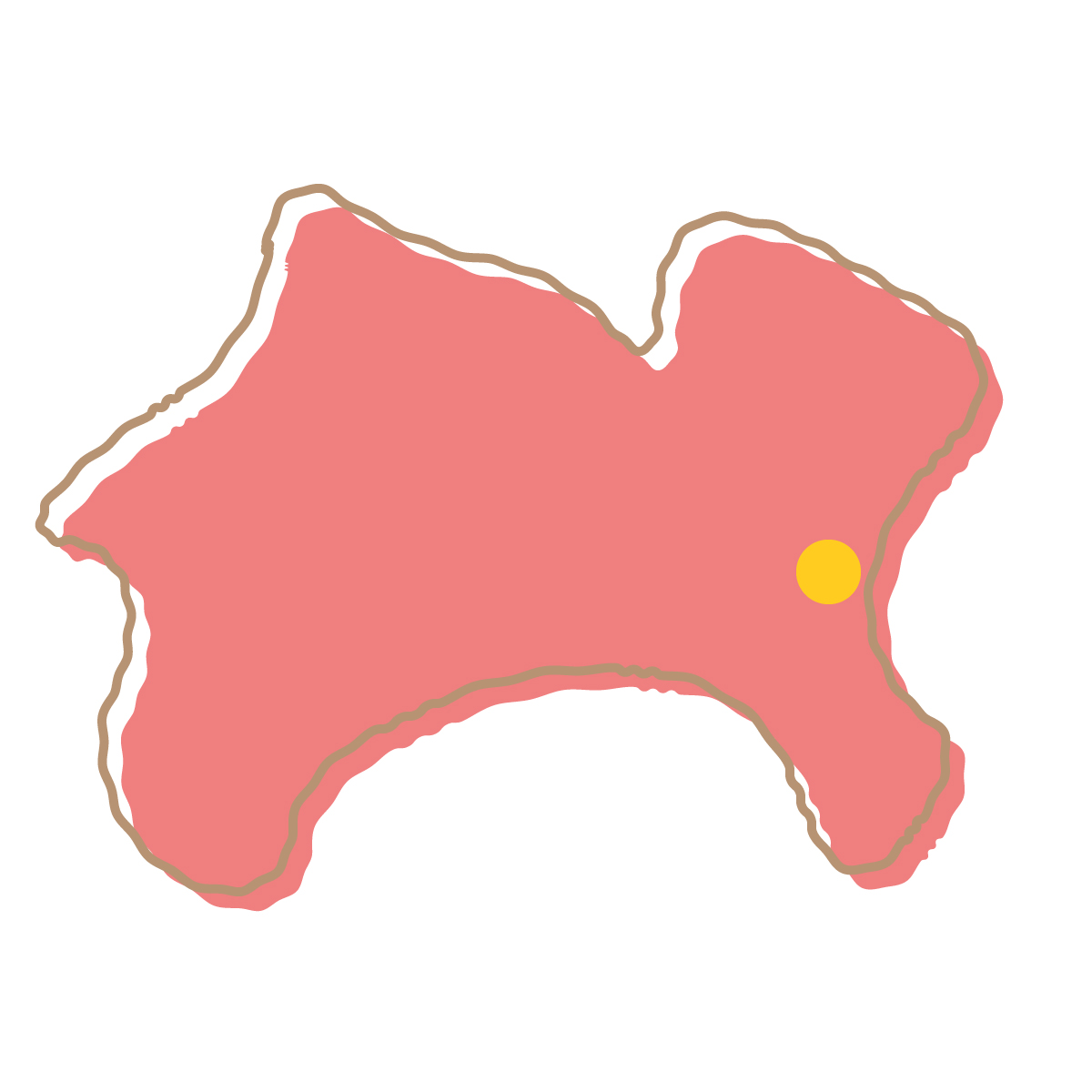 神奈川県の無料フリーイラスト|簡易・県庁あり・イラスト風(赤)