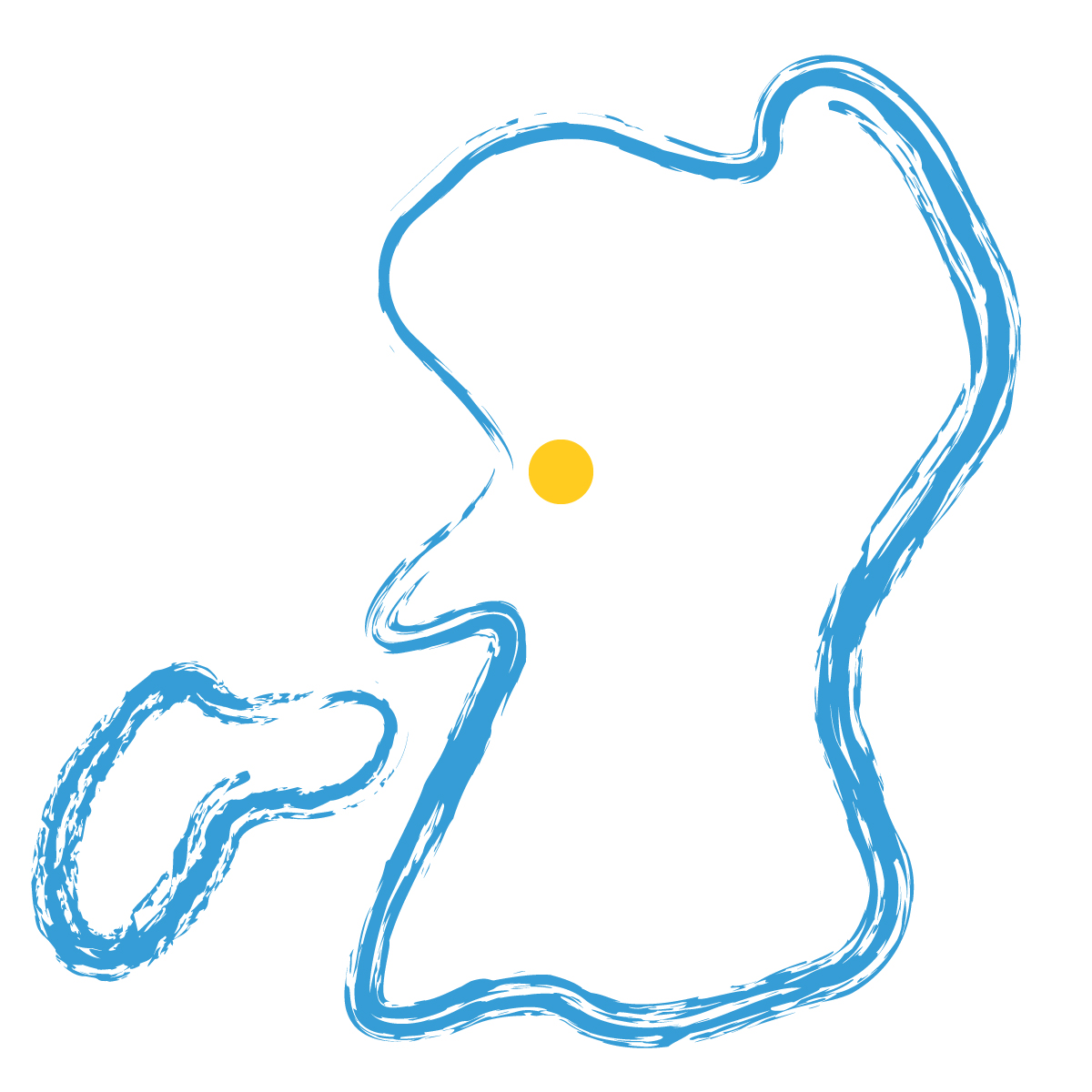 熊本県の無料フリーイラスト｜簡易・県庁あり・毛筆(青)